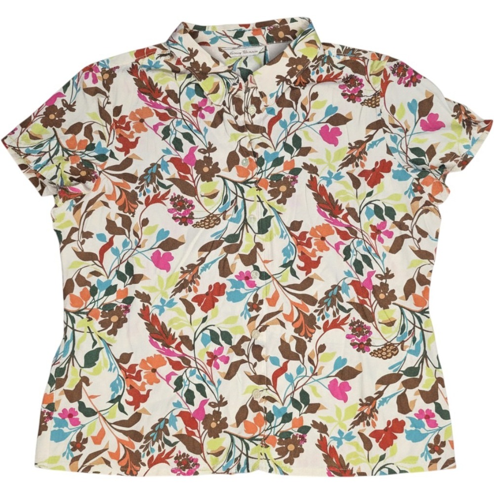 Tommy Bahama Womens Silk Cotton Floral Tropical Button Down Shirt White Large L